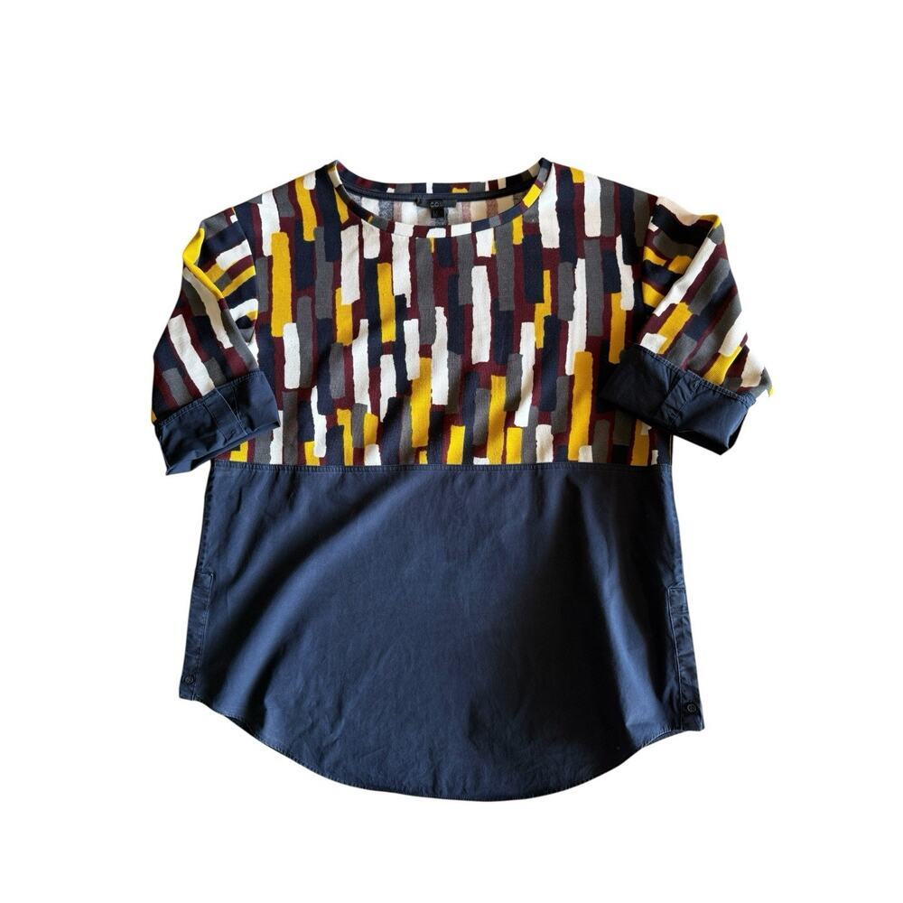 COS Colorblock Geometric Pattern Blouse Navy Abstract Print Top Size S - Picture 5 of 9
